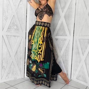 Vintage unique painted silk maxi ankle skirt